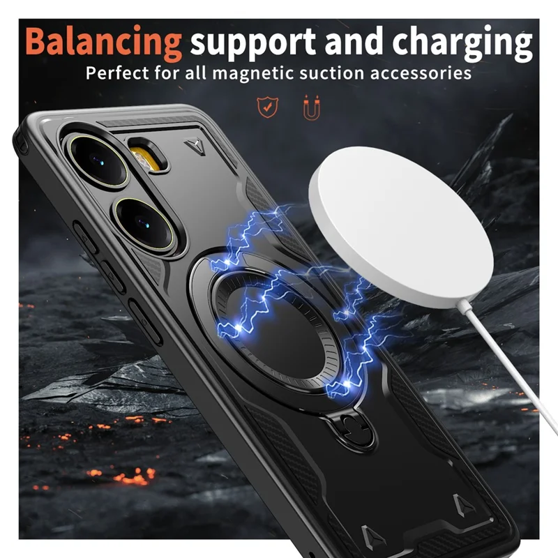 For Xiaomi Poco X7 Pro 5G / Redmi Turbo 4 5G Case Compatible with MagSafe Military Protection PC + TPU Kickstand Phone Cover - Black