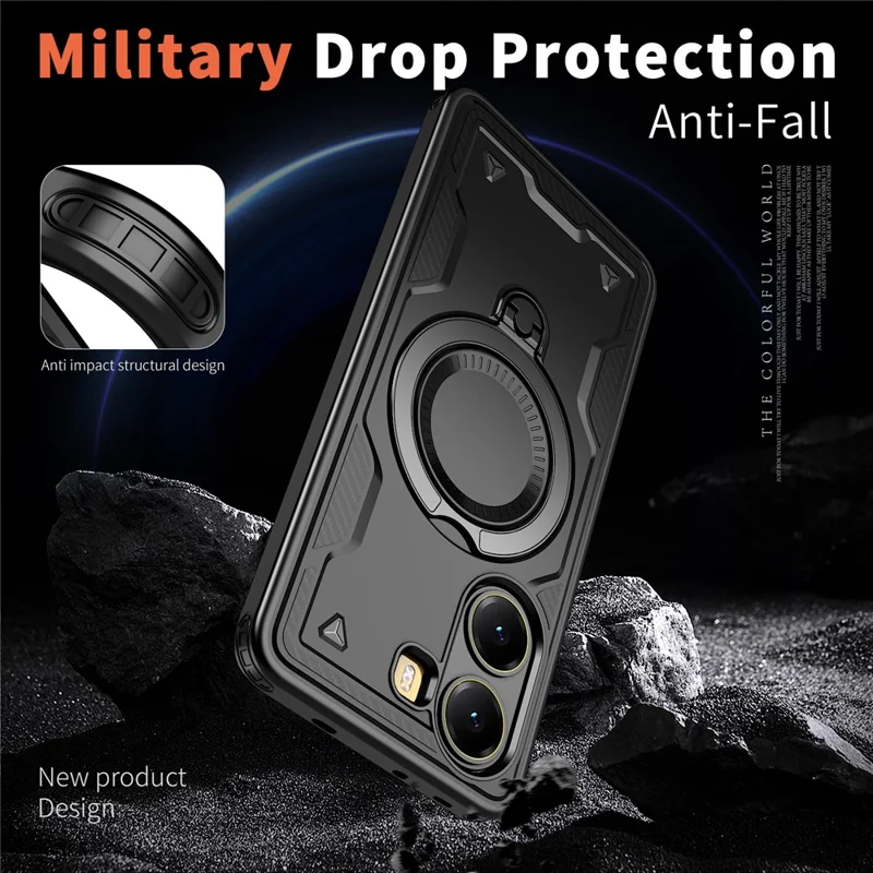 For Xiaomi Poco X7 Pro 5G / Redmi Turbo 4 5G Case Compatible with MagSafe Military Protection PC + TPU Kickstand Phone Cover - Black