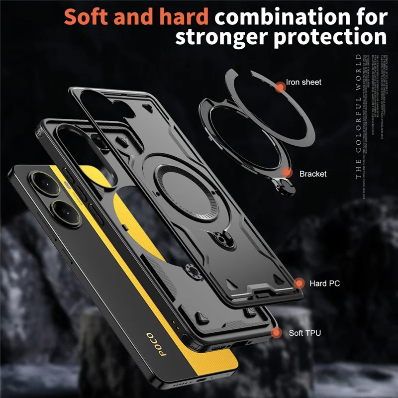 For Xiaomi Poco X7 Pro 5G / Redmi Turbo 4 5G Case Compatible with MagSafe Military Protection PC + TPU Kickstand Phone Cover - Black