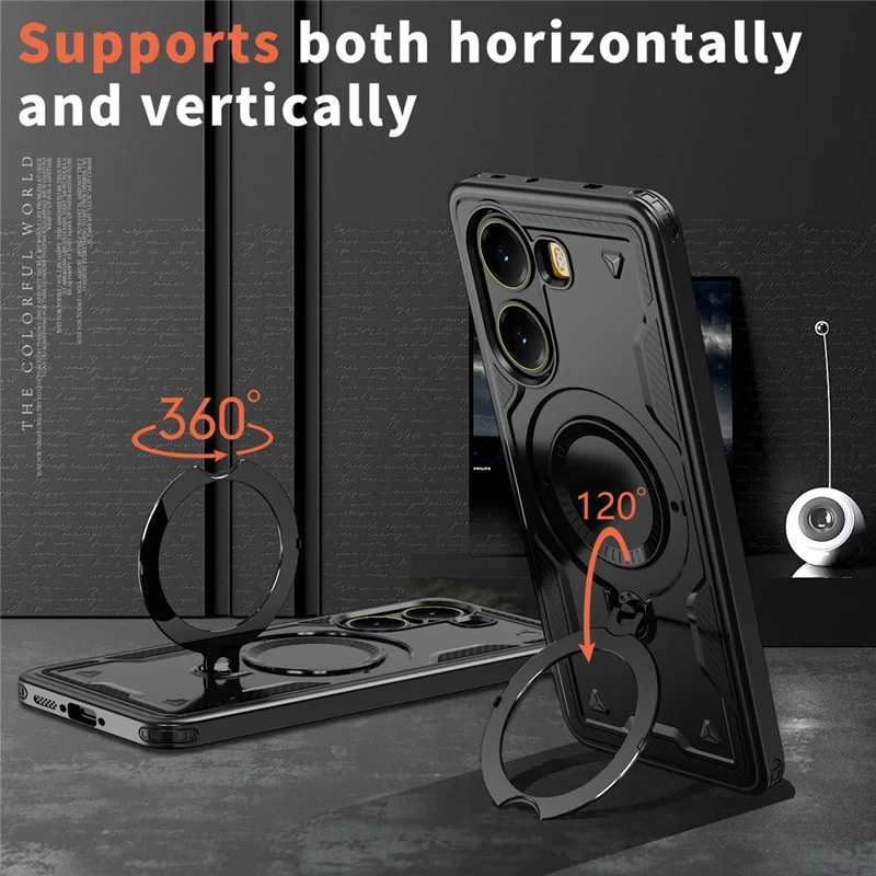 For Xiaomi Poco X7 Pro 5G / Redmi Turbo 4 5G Case Compatible with MagSafe Military Protection PC + TPU Kickstand Phone Cover - Black