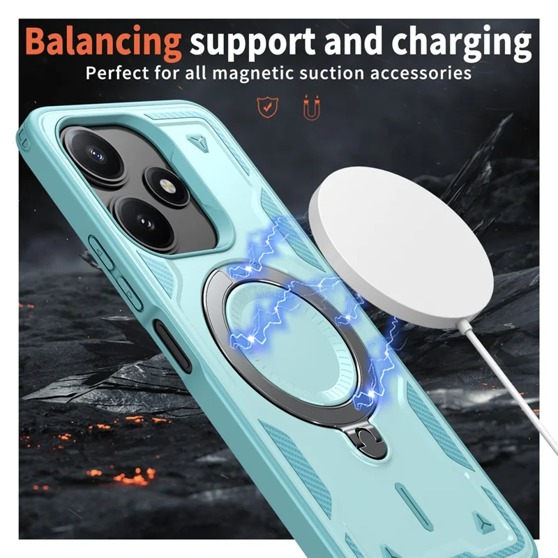 Pour Xiaomi Poco M6 Pro 5G / Redmi 12 5G (Global) Étui Compatible avec MagSafe Protection Militaire PC + TPU avec Support - Bleu Bébé