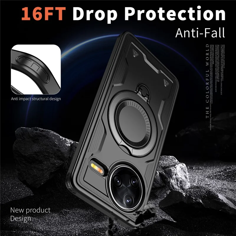Cover per Xiaomi Redmi K80 5G / K80 Pro 5G / Poco F7 Pro 5G / F7 Ultra 5G Custodia Militare Protettiva PC + TPU con Supporto - Nero