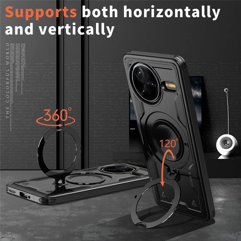 Cover per Xiaomi Redmi K80 5G / K80 Pro 5G / Poco F7 Pro 5G / F7 Ultra 5G Custodia Militare Protettiva PC + TPU con Supporto - Nero