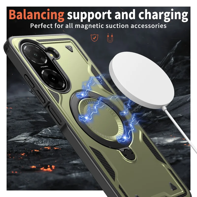 Per Xiaomi Redmi A5 4G (171,7 mm) / Custodia Poco C71 4G compatibile con MagSafe Protezione militare PC + TPU Supporto per telefono - Verde oliva