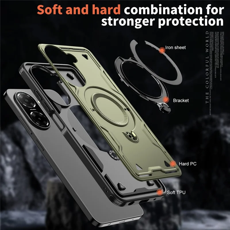Per Xiaomi Redmi A5 4G (171,7 mm) / Custodia Poco C71 4G compatibile con MagSafe Protezione militare PC + TPU Supporto per telefono - Verde oliva