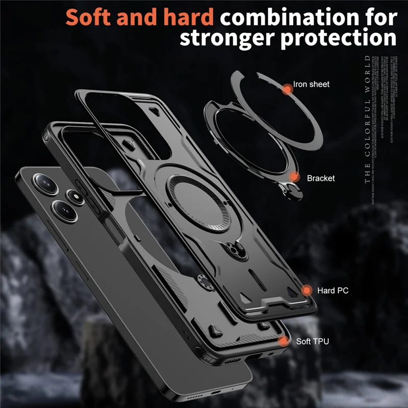 Magnetic Case For Xiaomi Redmi 13 4G / 5G / Redmi 12 4G / 5G (Global) / Note 13R 5G / Note 12R 5G / Poco M6 4G / M6 Pro 5G / M6 Plus 5G Phone Cover - Black