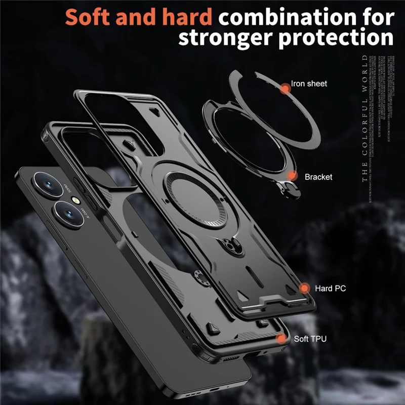 Funda Magnética para Xiaomi Redmi 13C 4G / 5G / 13R 5G / Poco C65 4G / M6 5G Protección Militar PC + TPU con Soporte - Negro