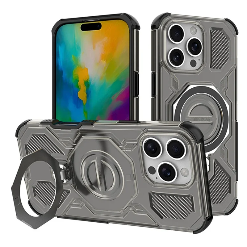 Cover per iPhone 16 Pro Compatibile con MagSafe con Supporto Pieghevole TPU + PC Protezione Air Cushion - Nero / Grigio