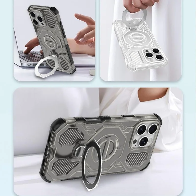 Cover per iPhone 16 Pro Compatibile con MagSafe con Supporto Pieghevole TPU + PC Protezione Air Cushion - Nero / Grigio
