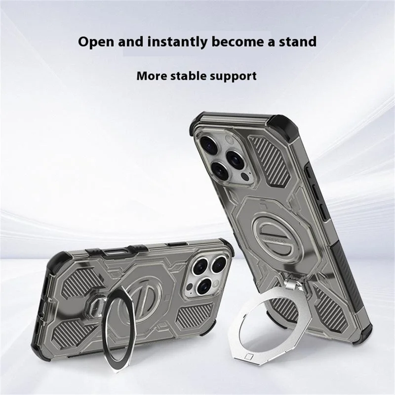 Cover per iPhone 16 Pro Compatibile con MagSafe con Supporto Pieghevole TPU + PC Protezione Air Cushion - Nero / Grigio