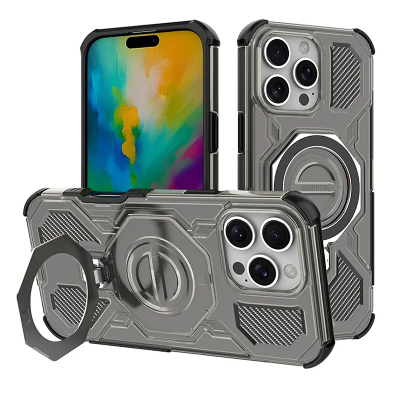 Чехол для iPhone 16 Pro Max, совместимый с MagSafe, с подставкой, TPU + PC с воздушной амортизацией, защитный чехол для телефона - Черный / Серый
