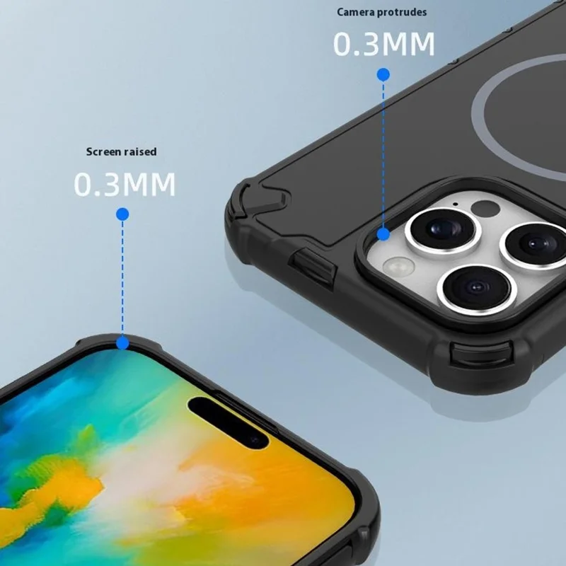 For iPhone 16 Pro Max Case TPU + PC Heat Dissipation Phone Cover Support Wireless Charging - Black