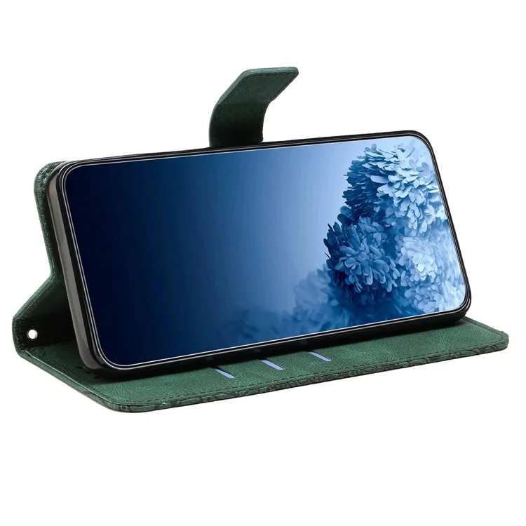 Para Samsung Galaxy S23 Ultra PU Leather Soft Tpu Folio Flip Cover Impresionante Mandala Flower Wallet Case Con Correa - Verde