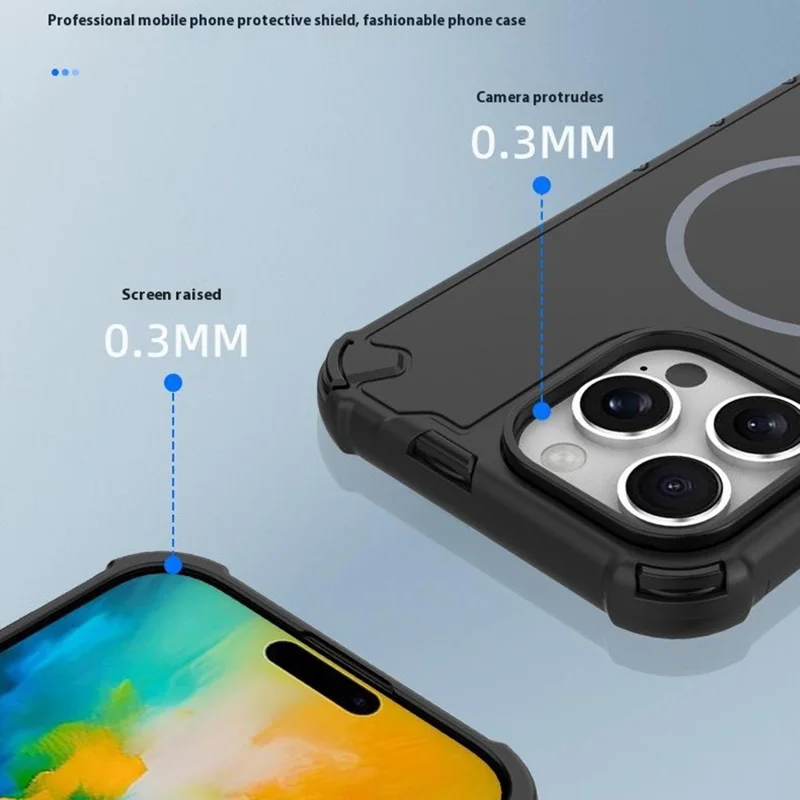 For iPhone 16 Pro Case TPU + PC Heat Dissipation Phone Cover Support Wireless Charging - Black