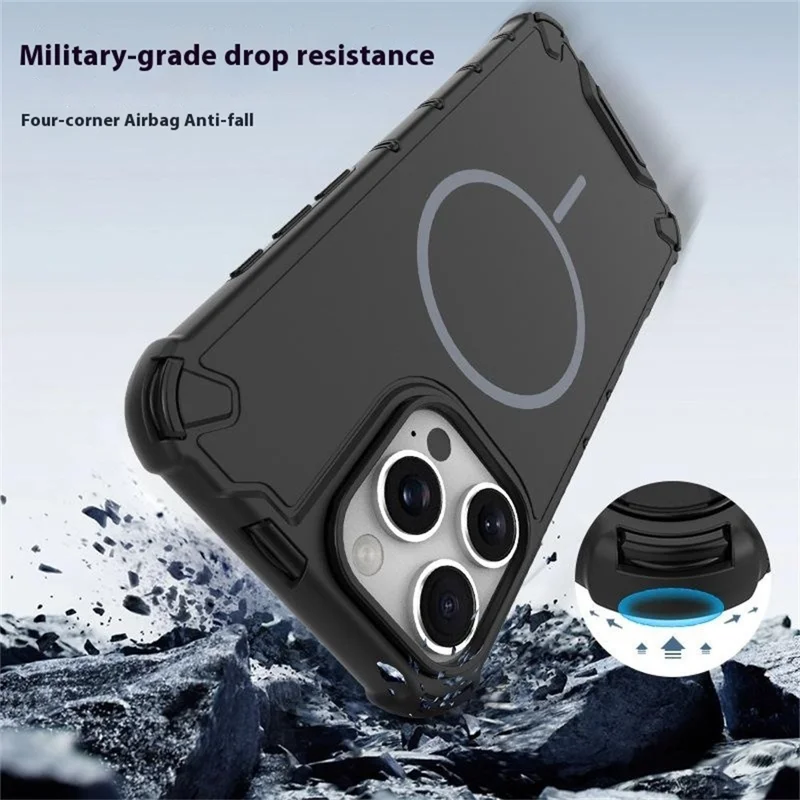 For iPhone 16 Pro Case TPU + PC Heat Dissipation Phone Cover Support Wireless Charging - Black