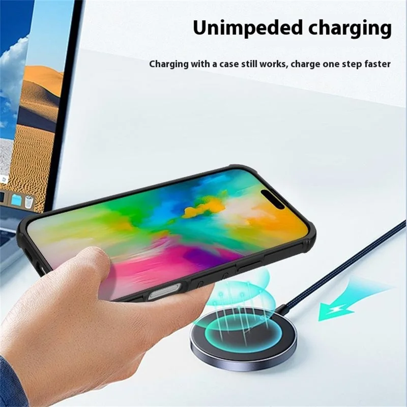 For iPhone 16 Pro Case TPU + PC Heat Dissipation Phone Cover Support Wireless Charging - Black