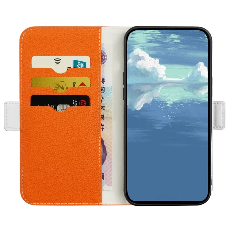 For Sony Xperia 5 IV 5G Cell Phone Cover PU Leather+TPU Litchi Texture Phone Stand Anti-fingerprint Dustproof Wallet Case - Orange