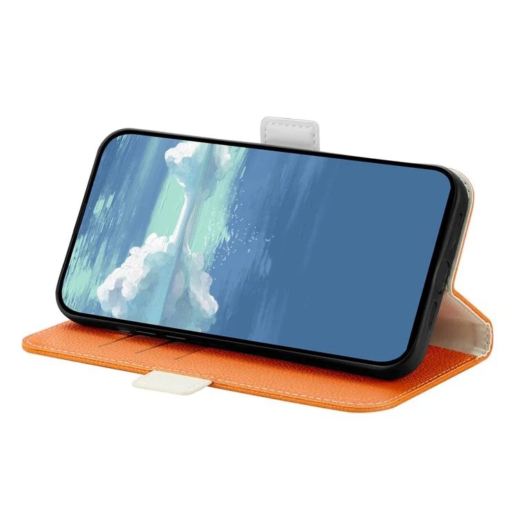 For Sony Xperia 5 IV 5G Cell Phone Cover PU Leather+TPU Litchi Texture Phone Stand Anti-fingerprint Dustproof Wallet Case - Orange