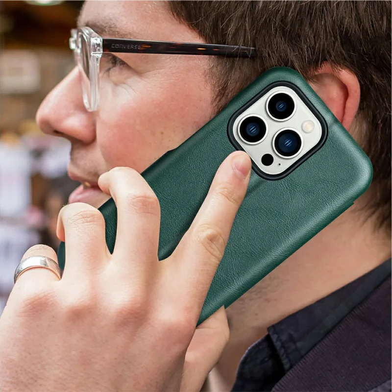 Bulk Purchasing PULOKA Calf Skin Series For iPhone 14 Pro Max Case RFID Blocking Stand Leather Phone Cover - Green