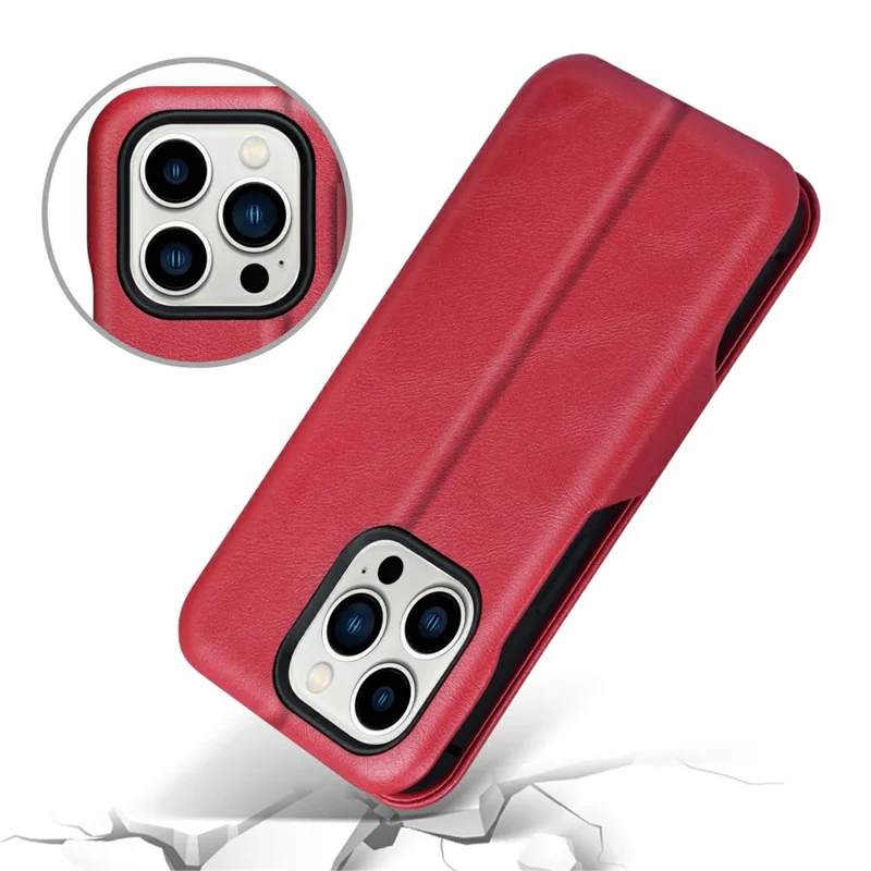 Bulk Purchasing PULOKA Calf Skin Series For iPhone 13 Pro Max Case RFID Blocking Stand Leather Phone Cover - Red
