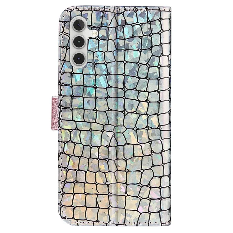 Per Samsung Galaxy A14 5G / 4G Glitter Splicing Phone Cover PU Leather Shockproof Foldable Stand Crocodile Texture Wallet Case - Rose Gold