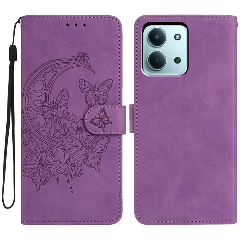 Funda para Xiaomi Redmi 15C 5G / 15C 4G (173mm) Mariposa y Flores Estampadas en Cuero PU con Soporte para Tarjetas - Morado