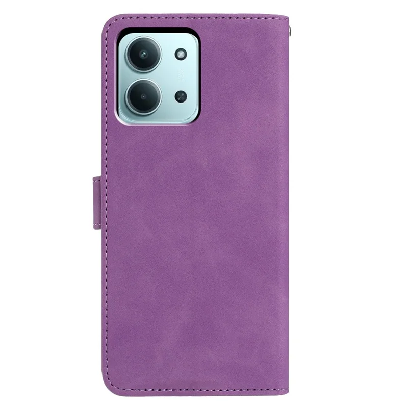 Funda para Xiaomi Redmi 15C 5G / 15C 4G (173mm) Mariposa y Flores Estampadas en Cuero PU con Soporte para Tarjetas - Morado
