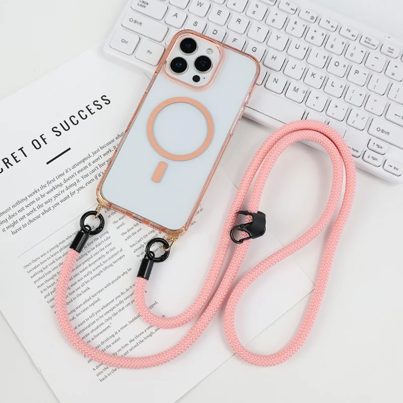 Bulk Purchasing For iPhone 16 Pro Max Case Compatible with MagSafe TPU Acrylic Phone Back Cover with Strap - Transparent Pink