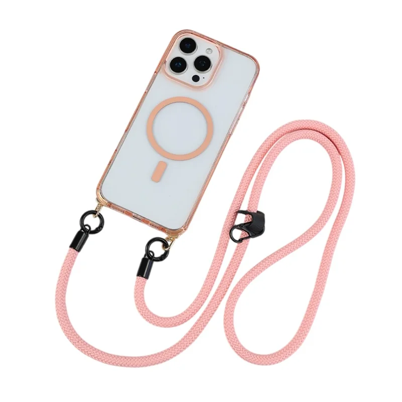 Bulk Purchasing For iPhone 16 Pro Case Compatible with MagSafe TPU Acrylic Phone Back Cover with Strap - Transparent Pink