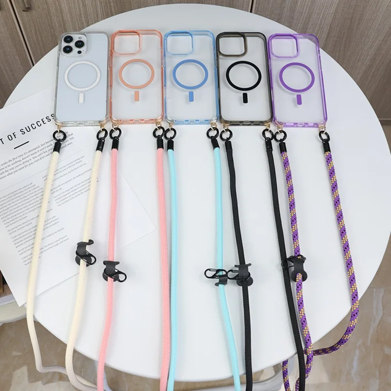 Bulk Purchasing For iPhone 16 Pro Case Compatible with MagSafe TPU Acrylic Phone Back Cover with Strap - Transparent Pink