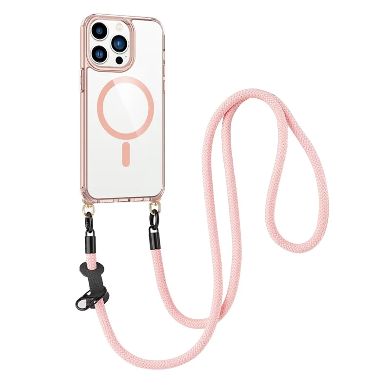 Bulk Purchasing For iPhone 15 Pro Case Compatible with MagSafe TPU Acrylic Phone Back Cover with Strap - Transparent Pink
