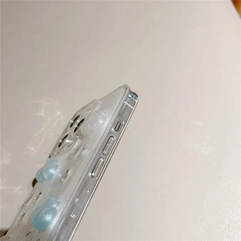 Étui pour iPhone 16 Pro Joli Décor de rhinestone en nuage 3D Housse TPU+PC (Découpes de lentille précises)