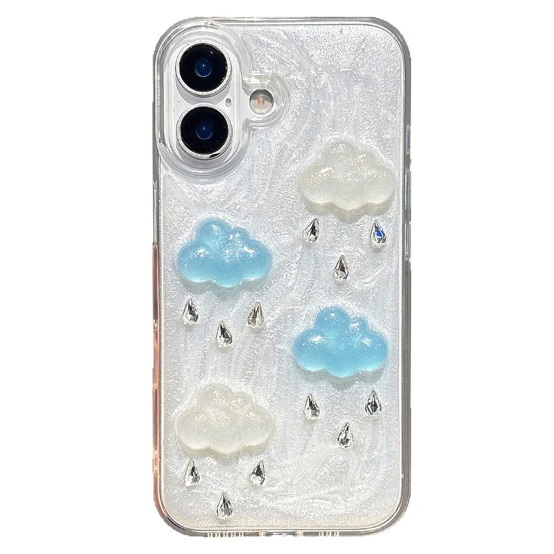 Étui pour iPhone 16 Mignon Nuage 3D avec Décoration de Strass TPU+PC Protection Téléphone (Découpes Précises pour Objectif)