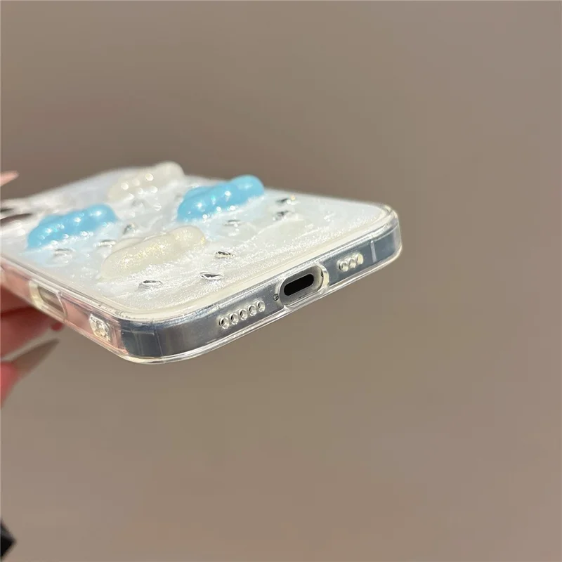 For iPhone 16 Plus Case Cute 3D Cloud Rhinestone Decor TPU+PC Phone Cover (Precise Lens Cutouts)