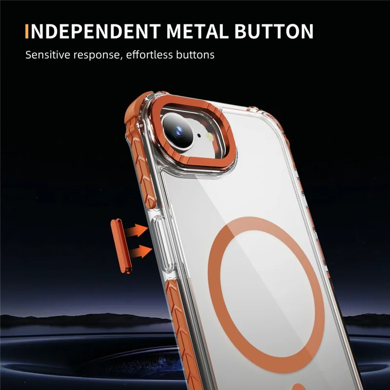 Für iPhone 16e Hülle Kristallklar Airbag TPU + PC Handyrückseite Schutzhülle Kompatibel mit MagSafe - Orange