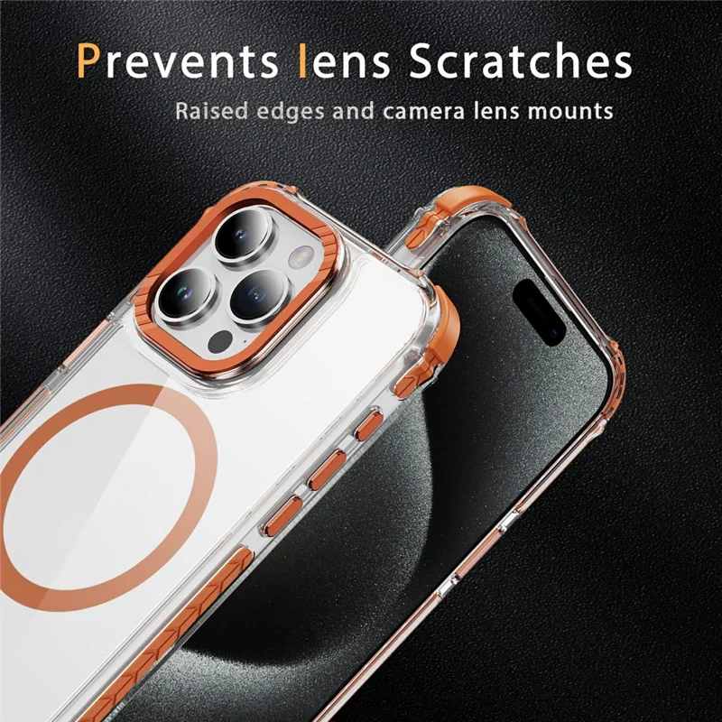 For iPhone 15 Pro Case Crystal Clear Airbag TPU + PC Phone Back Cover Compatible with MagSafe - Orange