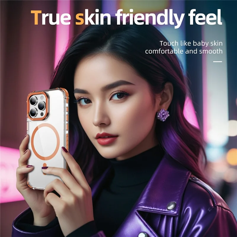 Für iPhone 15 Pro Max Hülle Kristallklar Airbag TPU + PC Handyrückseite Kompatibel mit MagSafe - Orange