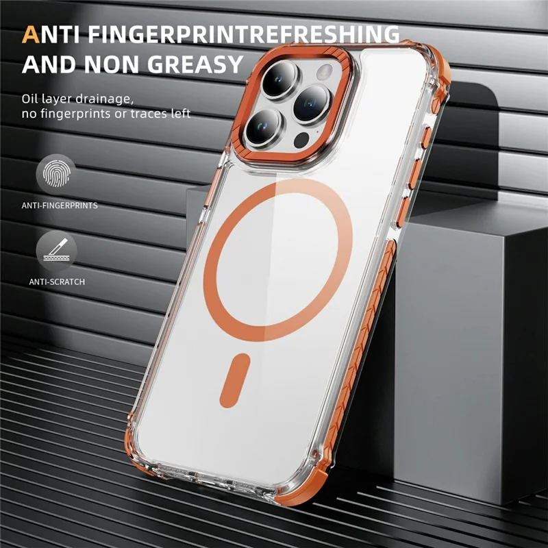 For iPhone 14 Pro Case Crystal Clear Airbag TPU + PC Phone Back Cover Compatible with MagSafe - Orange