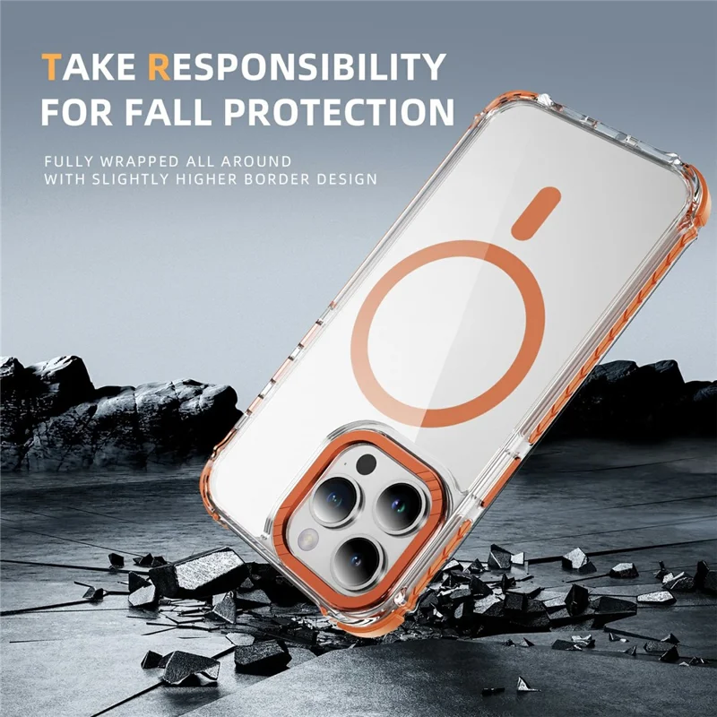 For iPhone 14 Pro Case Crystal Clear Airbag TPU + PC Phone Back Cover Compatible with MagSafe - Orange