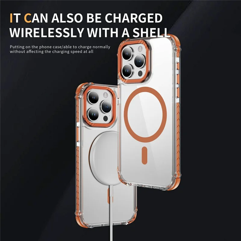 For iPhone 14 Pro Case Crystal Clear Airbag TPU + PC Phone Back Cover Compatible with MagSafe - Orange