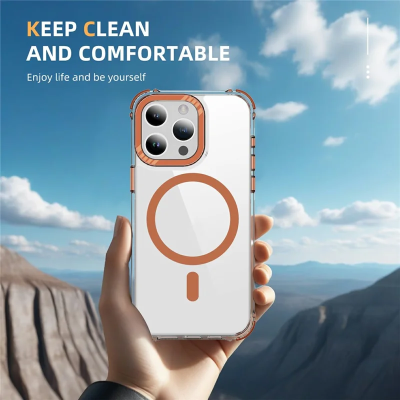 For iPhone 14 Pro Case Crystal Clear Airbag TPU + PC Phone Back Cover Compatible with MagSafe - Orange
