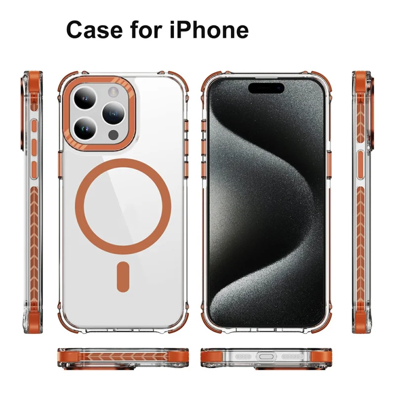 For iPhone 14 Pro Case Crystal Clear Airbag TPU + PC Phone Back Cover Compatible with MagSafe - Orange