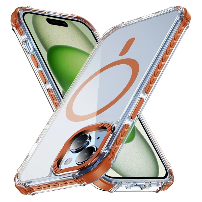 For iPhone 14 Case Crystal Clear Airbag TPU + PC Phone Back Cover Compatible with MagSafe - Orange