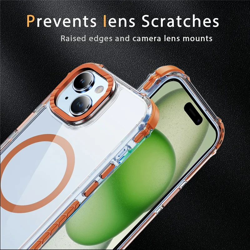 For iPhone 14 Case Crystal Clear Airbag TPU + PC Phone Back Cover Compatible with MagSafe - Orange