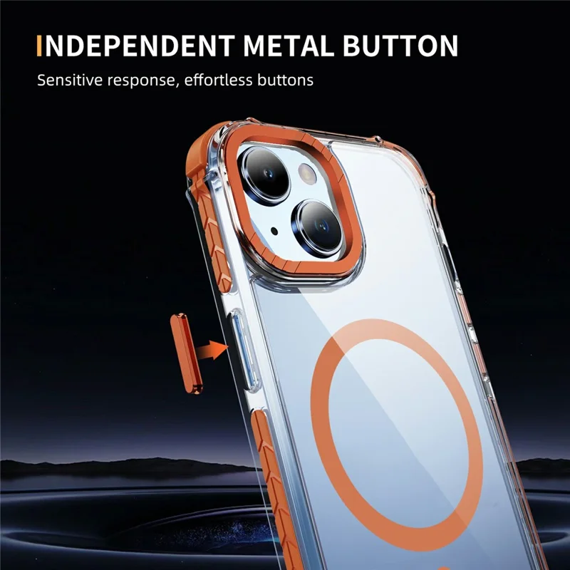 For iPhone 14 Case Crystal Clear Airbag TPU + PC Phone Back Cover Compatible with MagSafe - Orange