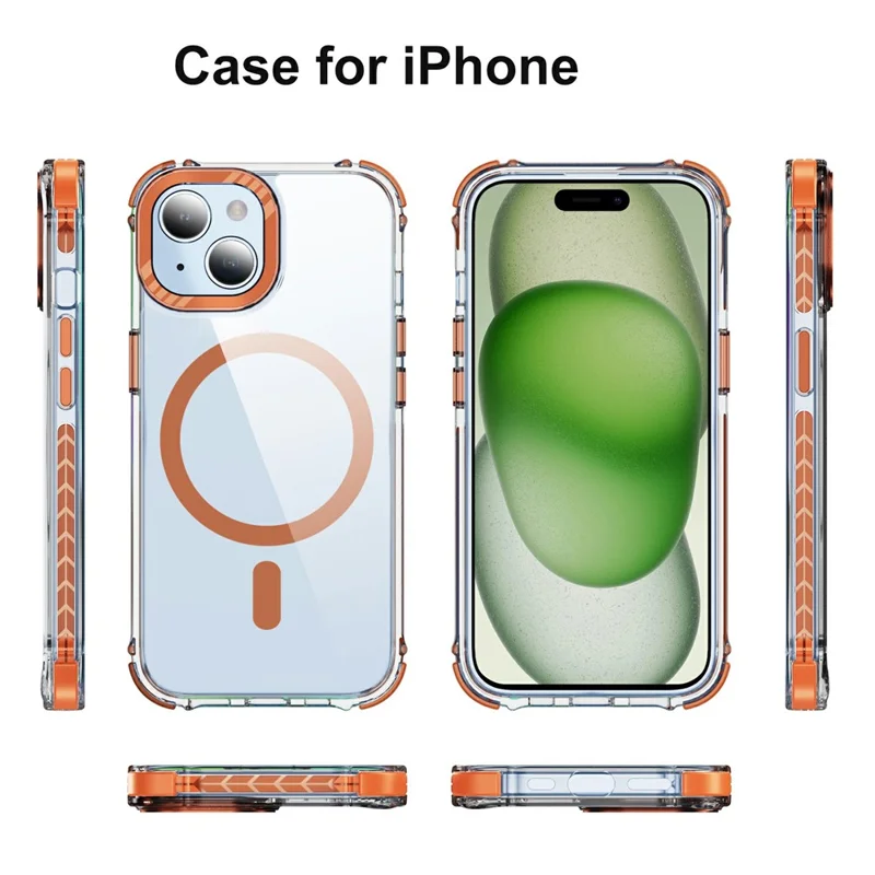 For iPhone 14 Case Crystal Clear Airbag TPU + PC Phone Back Cover Compatible with MagSafe - Orange