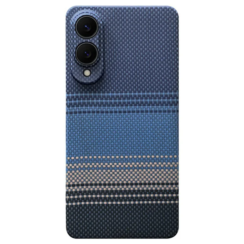 For Samsung Galaxy S25 Edge Magnetic Case Precise Cutouts Gradient Aramid Fiber Phone Cover with Metal Lens Frame - Blue Floating Weave