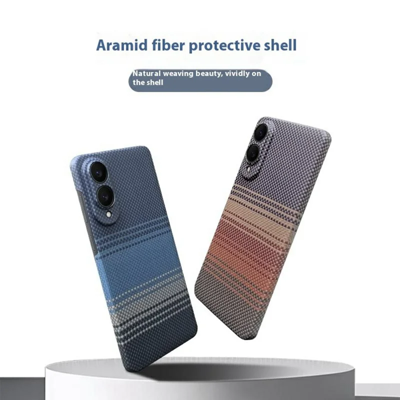 For Samsung Galaxy S25 Edge Magnetic Case Precise Cutouts Gradient Aramid Fiber Phone Cover with Metal Lens Frame - Blue Floating Weave