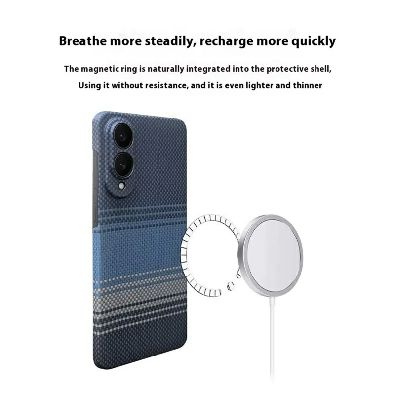 For Samsung Galaxy S25 Edge Magnetic Case Precise Cutouts Gradient Aramid Fiber Phone Cover with Metal Lens Frame - Blue Floating Weave