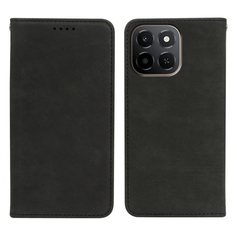 For Honor X6c 4G Case Strong Magnetic Leather Wallet Phone Cover with Striped Texture - Black